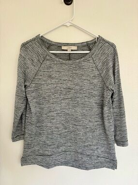 LOFT Striped Boatneck Top - Gray & White